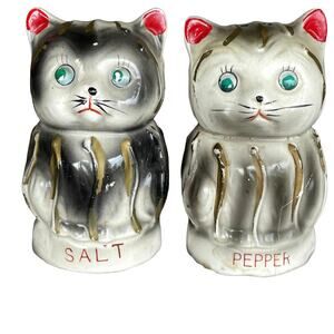 Vintage Tilso Cat Salt & Pepper Shakers Japan 4” Ceramic Kitten Mid Century READ